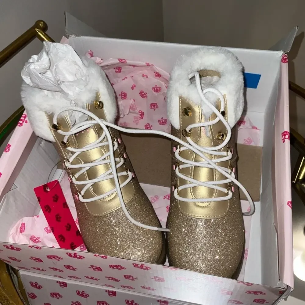 Juicy Couture Castro Valley Gold Glitter Hiker Boot NWT Girls 2 Coquette Y2K